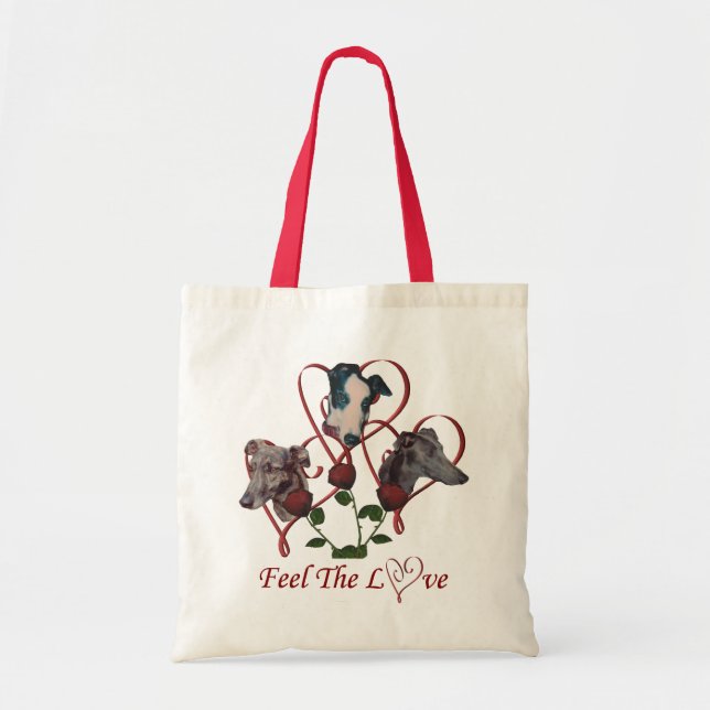 Greyhound Trio Roses Love Hearts Dog Tote Bag (Front)
