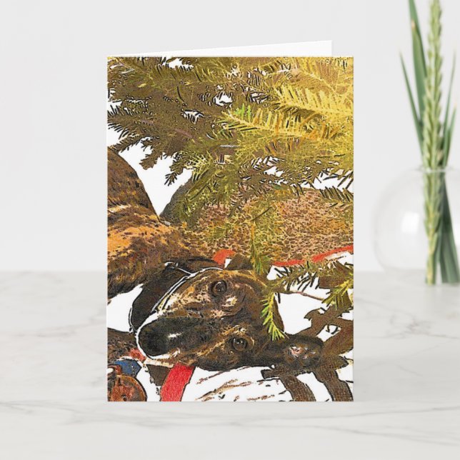 Greyhound under the Christmas tree Holiday Card (Front)