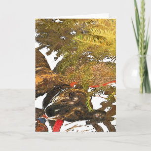 Greyhound under the Christmas tree Holiday Card