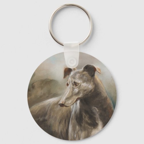 Greyhound vintage oil painting keychain