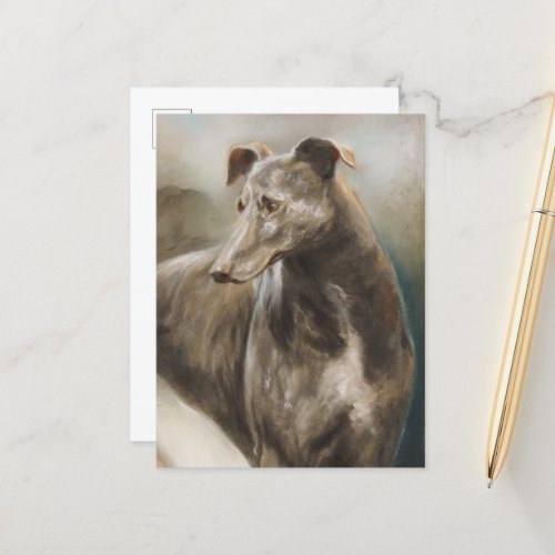 Greyhound vintage oil painting postcard
