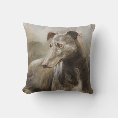 Greyhound vintage oil painting throw pillow