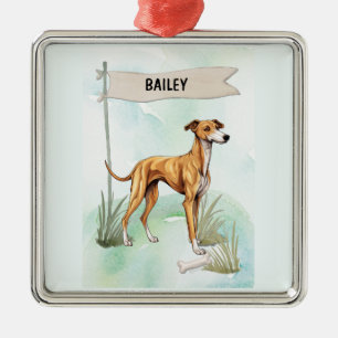  Greyhound Watercolor Personalized Dog Metal Ornament