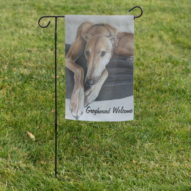 Greyhound Welcome Dog Art Garden Flag (In SItu)