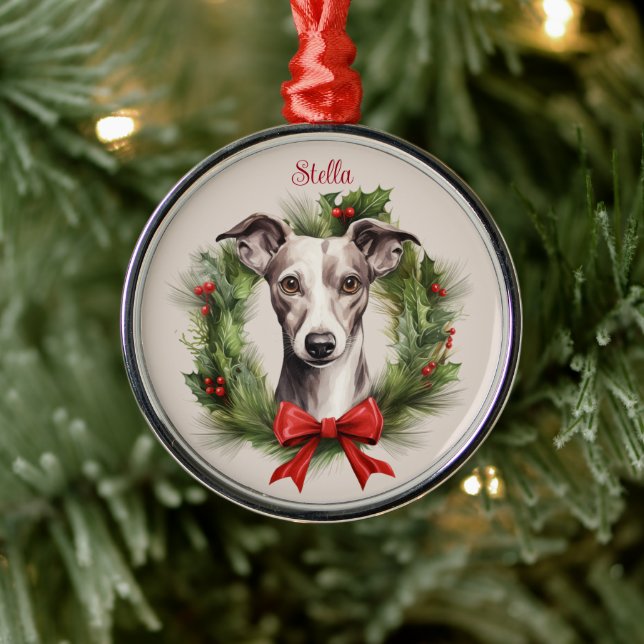 Greyhound Whippet Christmas Pet Memorial Dog Breed Metal Ornament (Tree)