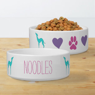 Greyhound Whippet Cute Paws and Hearts Dog name Bowl