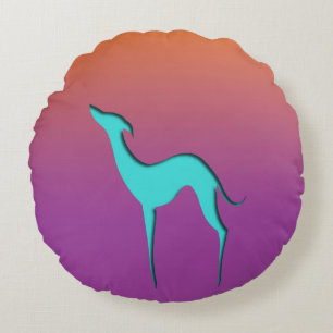 Greyhound Whippet dog blue orange purple ombre Round Pillow