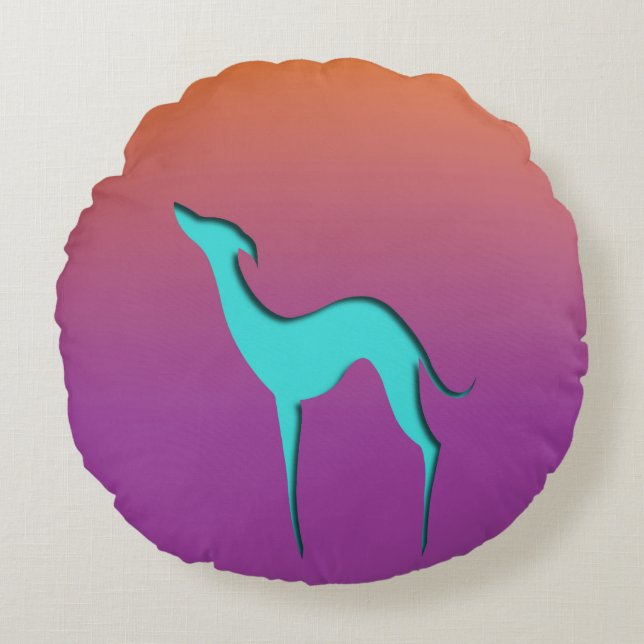 Greyhound Whippet dog blue orange purple ombre Round Pillow (Front)