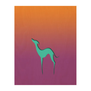 Greyhound Whippet dog blue orange purple ombre Wood Wall Art