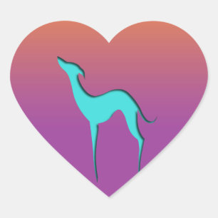 Greyhound Whippet dog blue orange violet ombre Heart Sticker