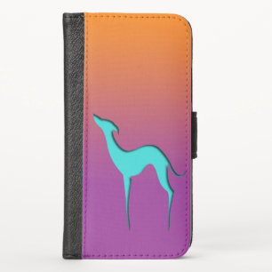 Greyhound Whippet dog Blue orange violet ombre iPhone X Wallet Case