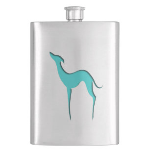 Greyhound Whippet dog elegant turquoise silhouette Hip Flask
