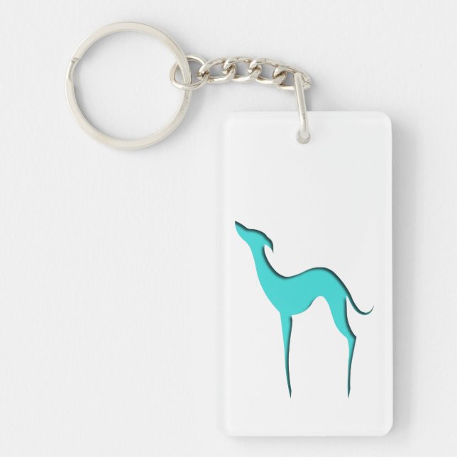 Greyhound Whippet dog Elegant turquoise silhouette Keychain (Front)