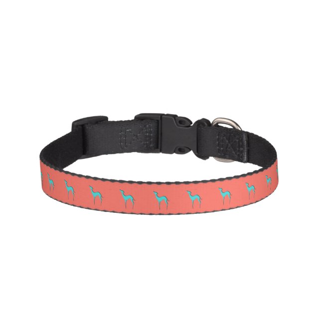 Greyhound Whippet dog elegant turquoise silhouette Pet Collar (Front)