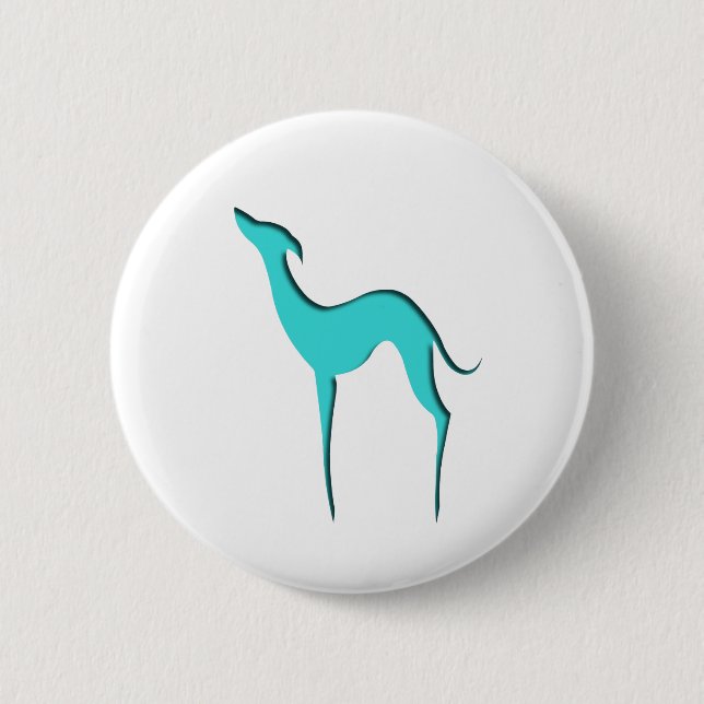 Greyhound Whippet dog elegant turquoise silhouette Pinback Button (Front)