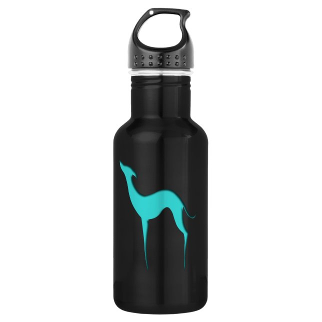 Greyhound Whippet dog elegant turquoise silhouette Stainless Steel Water Bottle (Front)