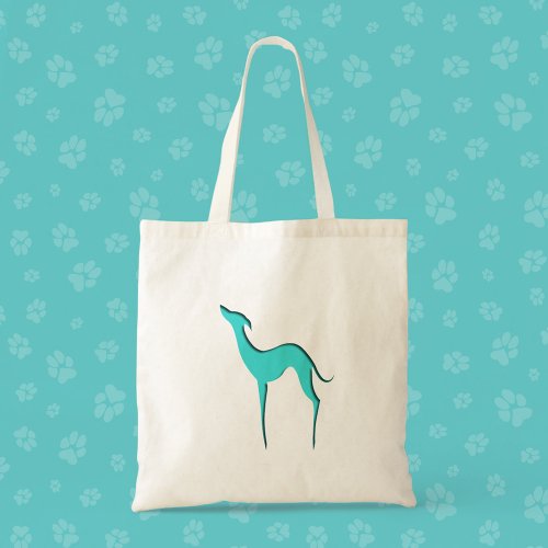 Greyhound Whippet dog Elegant turquoise silhouette Tote Bag