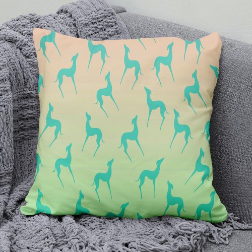 Greyhound Whippet Dog Silhouette Elegant Pattern Throw Pillow