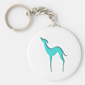 Greyhound Whippet dog turquoise blue silhouette Keychain