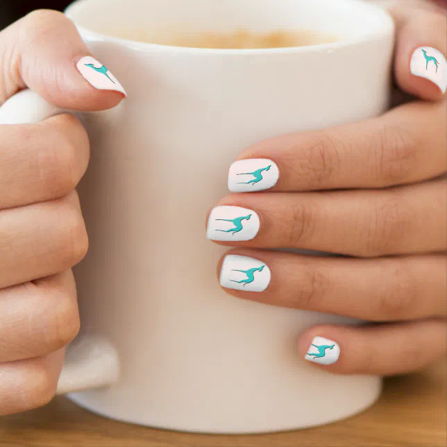 Greyhound Whippet dog turquoise blue silhouette Minx Nail Art Zazzle