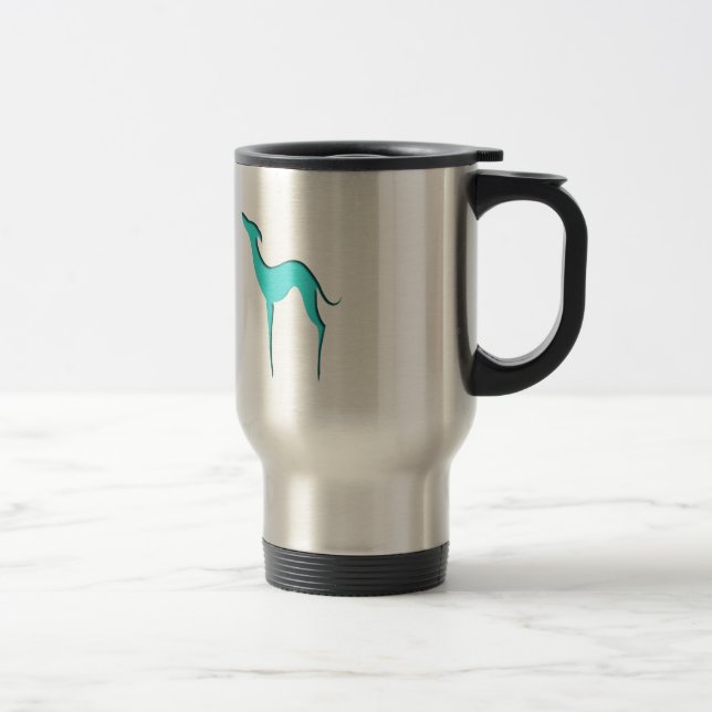 Greyhound Whippet dog turquoise blue silhouette Travel Mug (Right)
