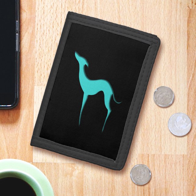 Greyhound Whippet dog turquoise blue silhouette Trifold Wallet (Creator Uploaded)