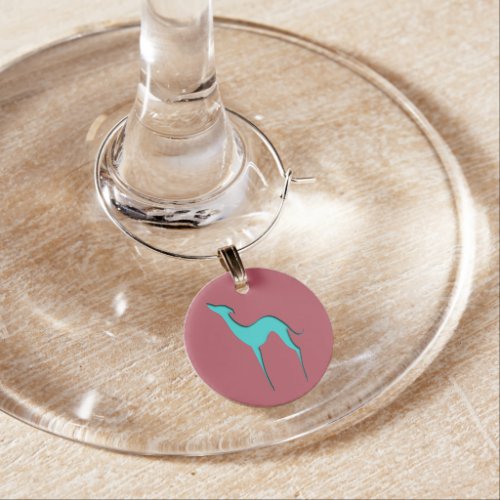 Greyhound Whippet dog turquoise blue silhouette Wine Charm