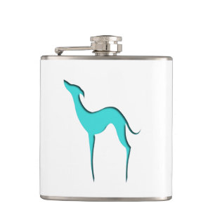 Greyhound Whippet dog turquoise elegant silhouette Hip Flask