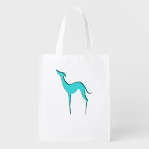 Greyhound Whippet dog turquoise silhouette Elegant Reusable Grocery Bag