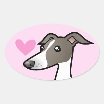 Greyhound / Whippet / Italian Greyhound Love Oval Sticker by CartoonizeMyPet at Zazzle