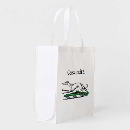 Greyhound Whippet Running Heraldic Crest Emblem Reusable Grocery Bag