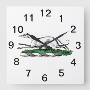 Greyhound Whippet Running Heraldic Crest Emblem Square Wall Clock