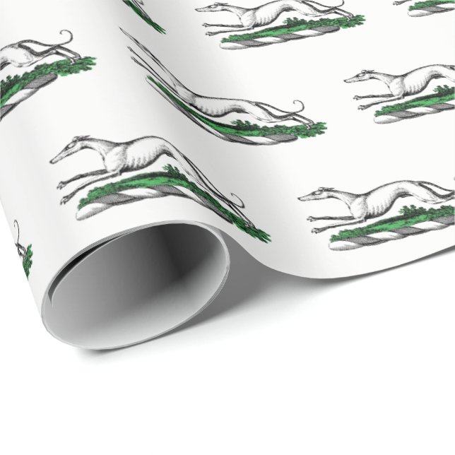 Greyhound Whippet Running Heraldic Crest Emblem Wrapping Paper (Roll Corner)