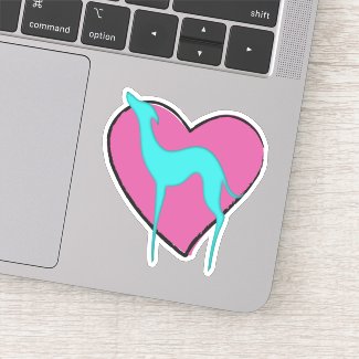 Greyhound whippet silhouette and cute pink heart