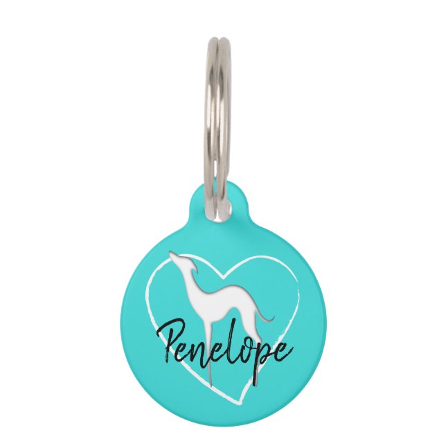 Greyhound Whippet silhouette heart Personalized Pet ID Tag (Front)