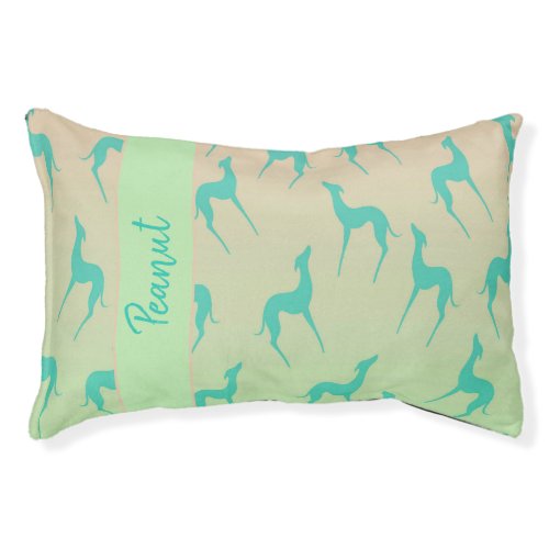 Greyhound whippet silhouette pattern Dog name Pet Bed