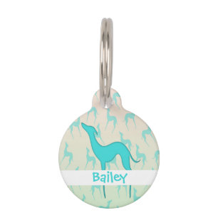 Greyhound whippet silhouette pattern Dog name Pet ID Tag