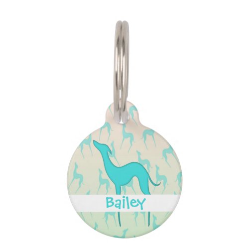 Greyhound whippet silhouette pattern Dog name Pet ID Tag