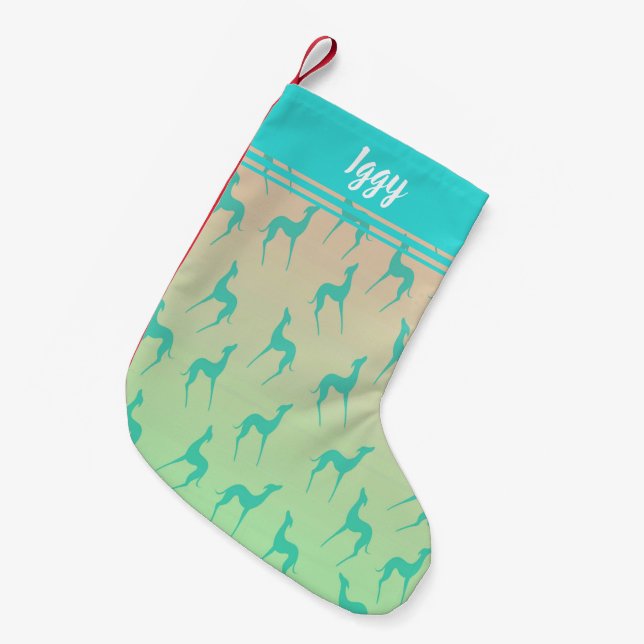 Greyhound whippet silhouette pattern personalized small christmas stocking (Front (Hanging))