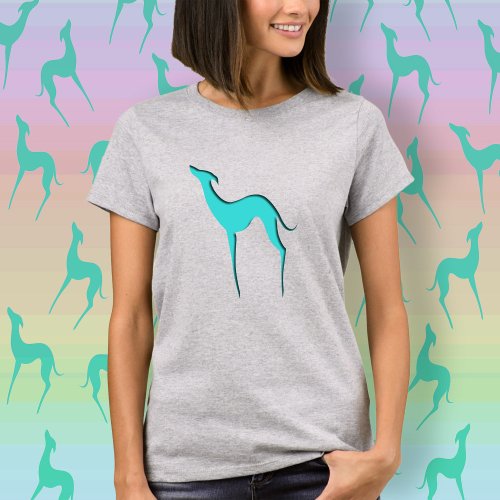 Greyhound Whippet Turquoise blue Dog Silhouette T_Shirt