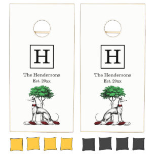 Greyhound Whippet With Tree Heraldic Crest Emblem Cornhole Set