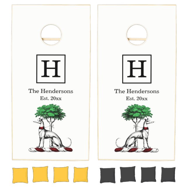 Greyhound Whippet With Tree Heraldic Crest Emblem Cornhole Set (Set)