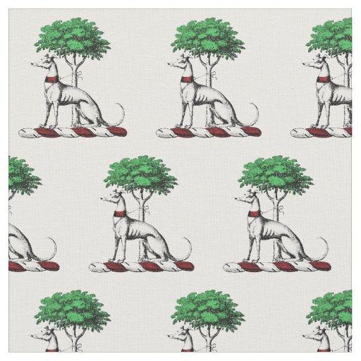 Greyhound Whippet With Tree Heraldic Crest Emblem Fabric