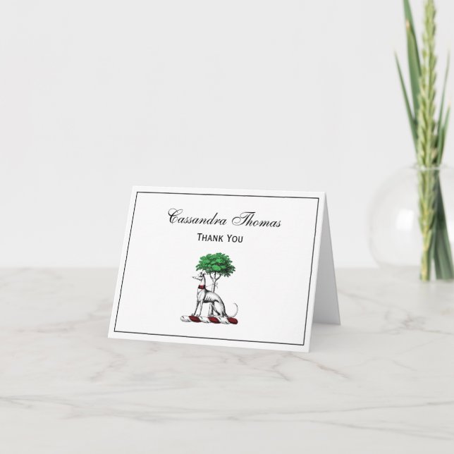 Greyhound Whippet With Tree Heraldic Crest Emblem Letterpress Thank You Card (Front)
