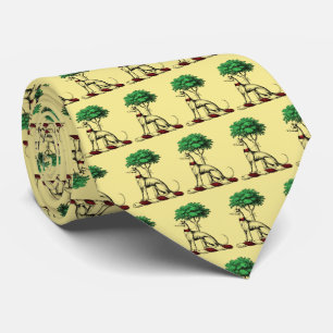 Greyhound Whippet With Tree Heraldic Crest Emblem Neck Tie