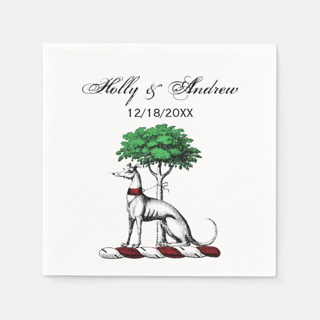 Greyhound Whippet With Tree Heraldic Crest Emblem Paper Napkins (Front)