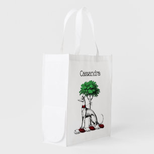 Greyhound Whippet With Tree Heraldic Crest Emblem Reusable Grocery Bag
