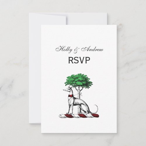 Greyhound Whippet With Tree Heraldic Crest Emblem RSVP Card