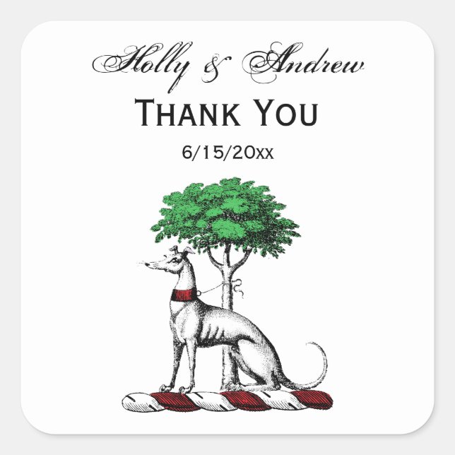 Greyhound Whippet With Tree Heraldic Crest Emblem Square Sticker (Front)