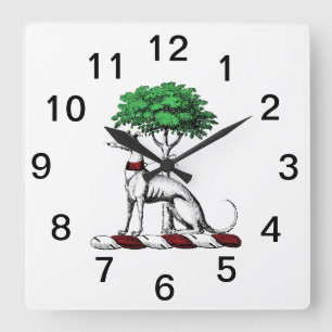 Greyhound Whippet With Tree Heraldic Crest Emblem Square Wall Clock